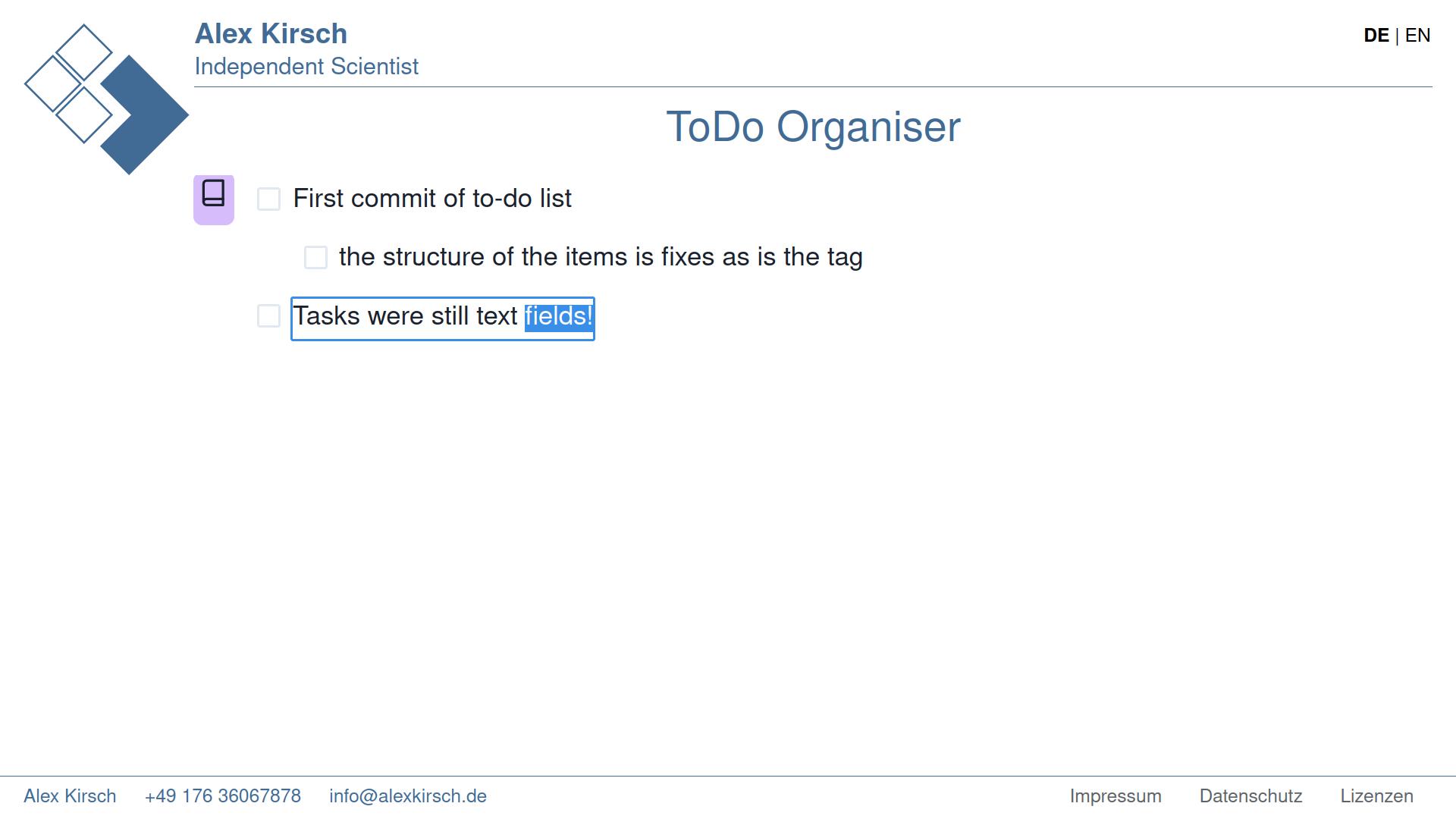 Screenshot of first commit of todoListo
